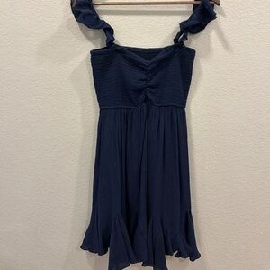 Navy Blue Sleeveless Dress with Ruffle Straps